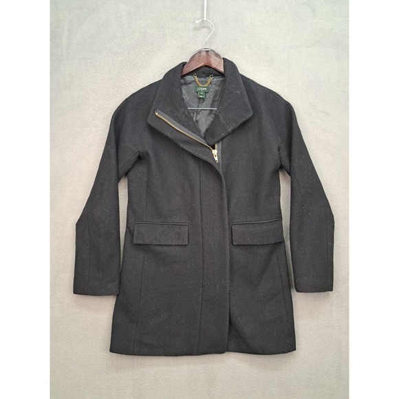 J. Crew Womens Black Long Sleeve Collared Button Front Pea Coat Size 2 - Picture 1 of 8